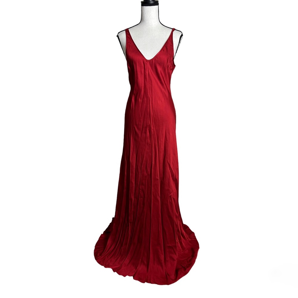 L’agence Clea Satin Slip Dress in Red Dahlia